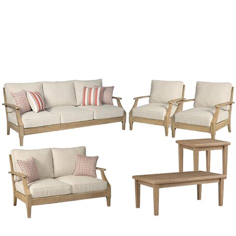 Signature Design by Ashley Clare View 6-Piece Patio Conversation Set in Grayish Brown | NFM Outside Patio Furniture, Porch Update, Beginning Gardening, Transitional Chair, Sofa Layout, Patio Furniture Conversation Sets, Patio Remodel, Backyard Renovation, Outdoor Design Ideas