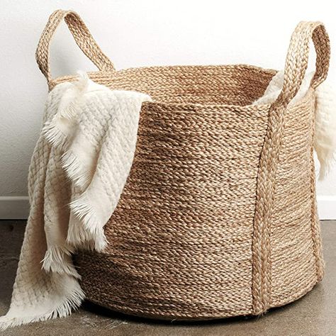 Amazon.com: GooBloo Large Woven Storage Basket 100% Jute - 20” x 16” Tall Decorative Jute Rope Basket for Living Room, Toys or Blankets - Wicker Baskets with Handles - Handmade Natural Laundry Hamper : Home & Kitchen Jute Rope Basket, Basket For Living Room, Wicker Laundry Hamper, Blanket Holder, Large Woven Basket, Storing Blankets, Woven Storage Basket, Amazon Home Finds, Laundry Basket Organization