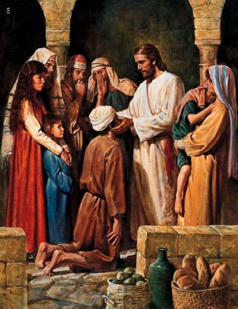 Scripture Origins: The story of Jesus healing the blind man is very much linked to the Sacrament of Anointing of the Sick. The sacrament creates a path to healing in which we are able to come closer to God. Through this sacrament, we are able to see God's love, just as this man does in the painting. Miracles Of Jesus, Bo Bartlett, Pictures Of Christ, Lds Art, Jesus Heals, Bible Pictures, Jesus Stories, Artist Blog, Biblical Art