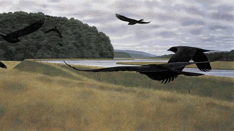 Seven Crows 1980-Alex Colville Crow Painting, Art Gallery Of Ontario, Superflat, Canadian Painters, Alex Colville, Magic Realism, Andrew Wyeth, Artist Blog, Canadian Art