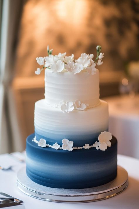 Tasteful and timeless, these 70+ simple wedding cakes are perfect for a wedding with understated elegance. With designs ranging from sleek and modern to classic and chic, these cakes will enhance any celebration. See the collection now! #tastefulelegance #weddingcakeinspo #minimalistbride Wedding Cake Designs Navy Blue, Navy Blue And White Wedding Cake, Simple Wedding Cake Blue, Wedding Cake Designs Blue, Navy Blue Wedding Cake, 1 Tier Wedding Cakes, Elegant Navy Wedding, Simple Wedding Cake Ideas, White Fondant Cake