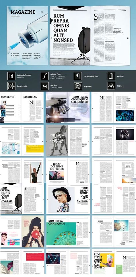 Culture, Sports and Popular Science Magazine Template InDesign INDD - A4 Size Technology Magazine Layout, Science Magazine Layout, Publication Design Layout, Science Magazine Cover, Art Newsletter, Scientific Magazine, Popular Science Magazine, Table Of Contents Design, Technology Magazine