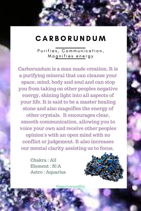 Purpurite Crystal Meaning, Calamus Root Magical Properties, Carborundum Crystal Meaning, Indigo Gabbro Crystal Meaning, Kammererite Meaning, Crystal Intentions, Cleanse Your Space, Witchcraft Stuff, Pictures Of Crystals