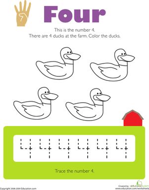 Tracing Numbers: 4 | Worksheet | Education.com Preschool Worksheets Free, Preschool Worksheets Free Printables, Tracing Activities, Tracing Numbers, Numbers Worksheets, Diy Preschool, Kindergarten Prep, Preschool Math Worksheets, Fun Math Activities