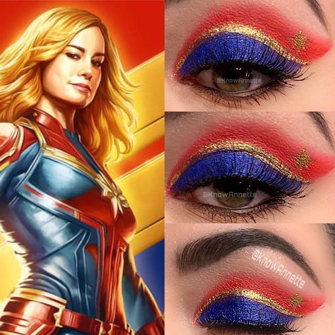 Captain MARVEL Eyeshadow by KnowAnnette Marvel Makeup, Superhero Makeup, Perfect Makeup Tutorial, Marvel Halloween Costumes, Captain Marvel Costume, Marvel Costumes, Disney Makeup, Cool Makeup Looks, Colorful Eye Makeup