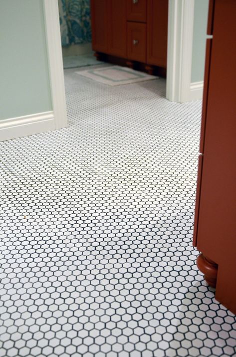 flooring5 Hexagon Tile Bathroom Floor, Ceramic Tile Floor Bathroom, Life In Grace, White Hexagon Tiles, Hexagon Floor, Ceramic Tile Colors, Hexagon Tile Floor, Hex Tile, Basement Inspiration