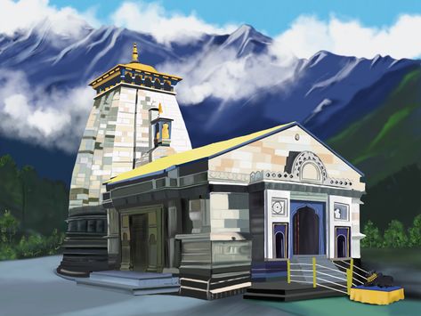 Kedarnath illustration Kedarnath Illustration, Pandal Decoration, Kedarnath Temple, Shiva Painting, Shirt Prints, Sara Ali Khan, Lord Shiva Painting, Simple Acrylic Paintings, Ali Khan