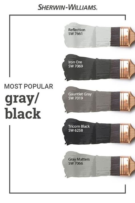 Have you ever wondered which Sherwin-Williams gray and black paint colors are the very best sellers? These beautiful hues all make the list. Tap this pin to find the right color for your next DIY painting project. #sherwinwilliams #asksherwinwilliams #paintinspiration #paint #diy #gray #black #neutral #paintcolors Black Paint Colors, Sherwin Williams Paint Neutral, Black Paint Color, Pintura Exterior, Neutral Paint Colors, Sherwin Williams Paint Colors, Paint Diy, Neutral Paint, House Paint Exterior