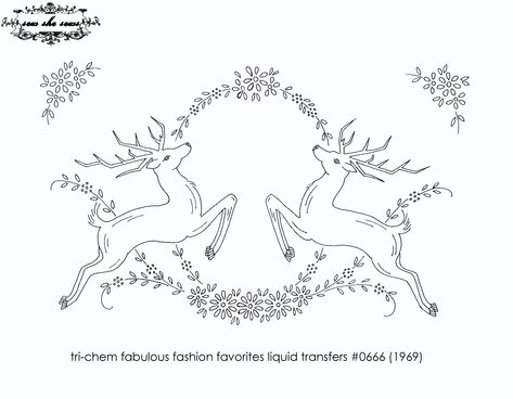 Deer Pattern from Sew She Sew's Reindeer Embroidery Pattern, Bachelorette Embroidery, Redwork Embroidery Patterns, Reindeer Embroidery, Deer Embroidery, Vintage Embroidery Transfers, Towel Embroidery, Deer Pattern, Embroidery Template