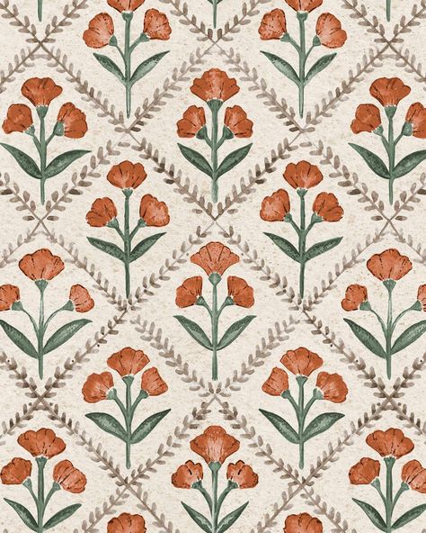 Coordonné's Poppy Clay is a floral inspired wallpaper in Yellow/Orange color. Wallpaper Poppy Flower, Brown Wall Mural, Fall Block Print, Aesthetic Green Patterns, Orange And White Wallpaper, Floral Motifs Pattern, Dining Wallpaper, Orange Floral Wallpaper, Floral Fabric Prints