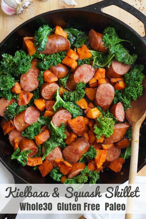 Butternut Squash And Kielbasa Recipes, Kielbasa And Kale Recipes, Kale And Kielbasa Recipe, Butternut Squash And Kale Recipes, Butternut Squash Dinner, Easy Kielbasa Recipes, Butternut Squash Kale, Kielbasa Recipes, Kale Recipes