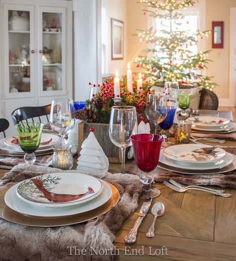 The North End Loft: Our Holiday Table and Pottery Barn Faux Fur Placemat Knock-Off Faux Fur Placemats, Tablescapes Christmas, Christmas Table Setting, Thanksgiving Family, Christmas Tablescapes, Christmas Table Settings, I Love Christmas, Place Mats, Holiday Table