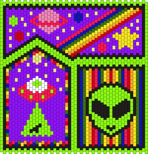 Alien Kandi, Kandi Bag, Kandi Cuff Patterns, Kandi Cuffs, Diy Kandi Bracelets, Perler Creations, Diy Kandi, Kandi Kid, Kandi Cuff