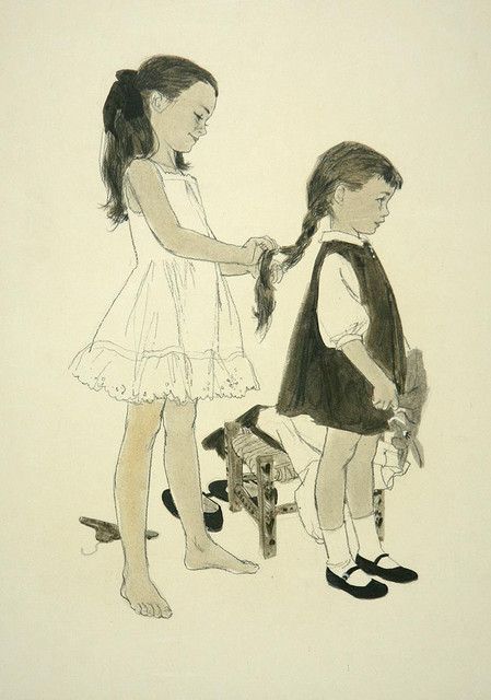 Sisters Drawing, Big Sister Little Sister, Sisters Art, Mid Century Illustration, Sister Love, Art And Illustration, 영감을 주는 캐릭터, Children's Book Illustration, Children Illustration