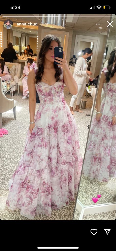 Cutest Prom Dresses, Floral Prom Dress Aesthetic, Simple Floral Prom Dress, Long Flower Dress Casual, Easter Dress Prom, Secret Garden Prom Dresses, Flowery Dress Formal, Prom Dress Ideas 2024, Girly Outfits Dresses