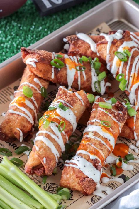 Crispy Buffalo Chicken Egg Rolls Love buffalo chicken? Try this crispy twist on a classic favorite! These buffalo chicken egg rolls are packed with cheesy, spicy goodness and fried to golden perfection. Perfect for game day, parties, or snack time! 🦐🔥 #BuffaloChicken #EggRolls #GameDaySnacks #PartyFoodIdeas Buffalo Chicken Egg Rolls Fried, Buffalo Chicken Egg Roll, Eggroll Ideas, Buffalo Chicken Eggrolls, Bbq Egg, Buffalo Chicken Egg Rolls, Buffalo Chicken Wontons, Buffalo Chicken Fries, Chinese Egg Rolls