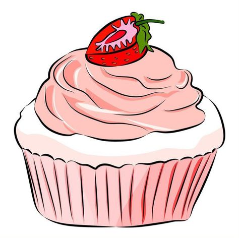 Cute Cupcake Drawing, Cupcake Cartoon, Bakery Branding Design, Cartoon Cupcakes, Strawberry Shortcake Cartoon, Strawberry Cupcake, Cupcake Drawing, Bakery Branding, Cute Drawing