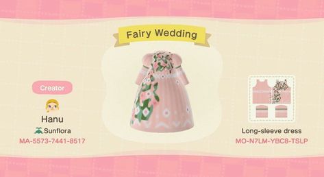 Clothing, paths, and decor! sur Instagram : fairy inspired wedding dress ☁️💫 [🌻] credits to hanucrossing on twitter Acnh Fairy Dress, Fairy Inspired Wedding, Acnl Outfits, Qr Code Animal Crossing, Codes Acnh, Ac Codes, Acnh Patterns, Inspired Wedding Dress, Dream Code