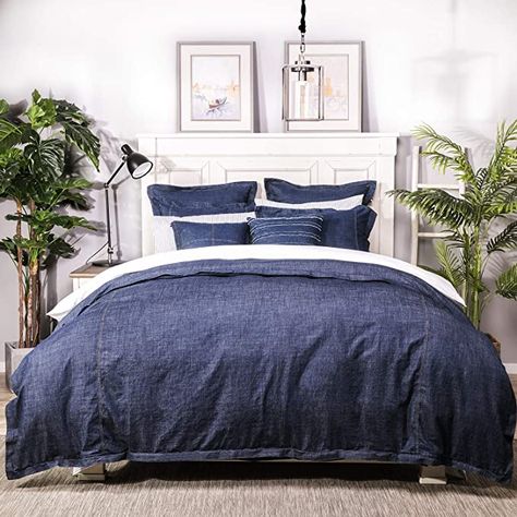 Amazon.com: Elegant Life Home Denim Dark Blue Duvet Cover 100% Cotton Washed Soft Bedding with Button Closure Corner Ties ( 1 pc, California King Size 108'' x 96'' ) : Home & Kitchen Above Master Bed, Dark Blue Duvet, California King Duvet Cover, Denim Pillow, Elegant Life, Wash Pillows, Bedroom Ensuite, Dyed Denim, Blue Duvet