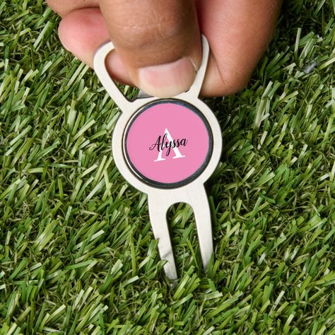 Divot Tool, Autumn Winter 2023, Pink Names, Pink Monogram, Personalized Golf, Hole In One, Ball Markers, Glitter Background, Minimal Modern