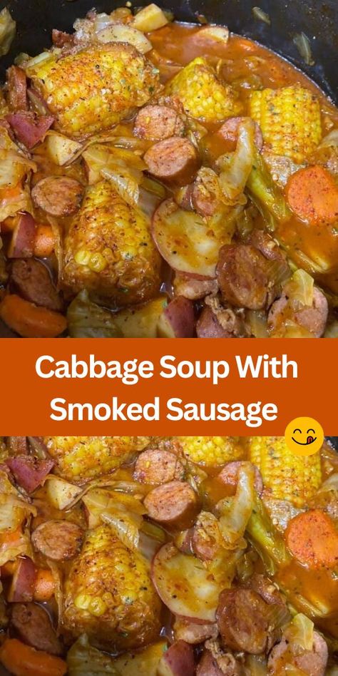 If you're in search of a comforting and flavorful dish to warm you up on chilly evenings, look no further than this hearty Cabbage Soup with Smoked Sa... Soup With Smoked Sausage, Sausage Smoked, Cabbage And Smoked Sausage, Soup Sausage, Sausage Cabbage, Recipes Cabbage, Kielbasa And Cabbage, Sausage Sandwich, Recipes Southern