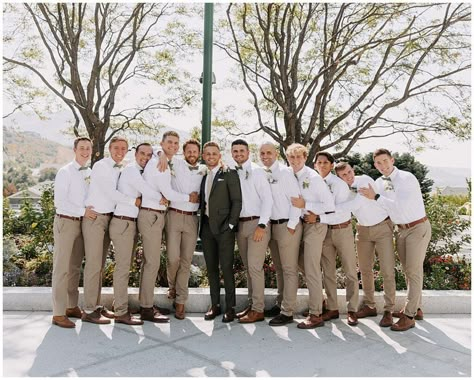 Groomsmen In Khaki Pants, Olive Groomsmen Attire, Groomsmen Attire Champagne, Summer Groomsmen Attire Outdoor Weddings, Summer Wedding Party Attire, Casual Wedding Party Attire, Summer Wedding Groomsmen, Khaki Groomsmen, Rustic Groomsmen Attire