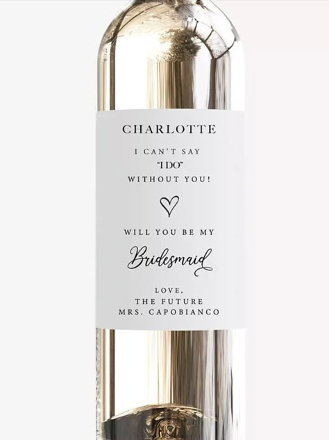 Custom Champagne Bottle Labels, Engagement Wine Bottle Labels, Bridesmaid Wine Bottle Labels, Bridesmaid Proposal Wine, Bridesmaid Wine Label, Gift Box Idea, Bridal Proposal, Will You Be My Bridesmaid Gifts, Personalized Wine Labels