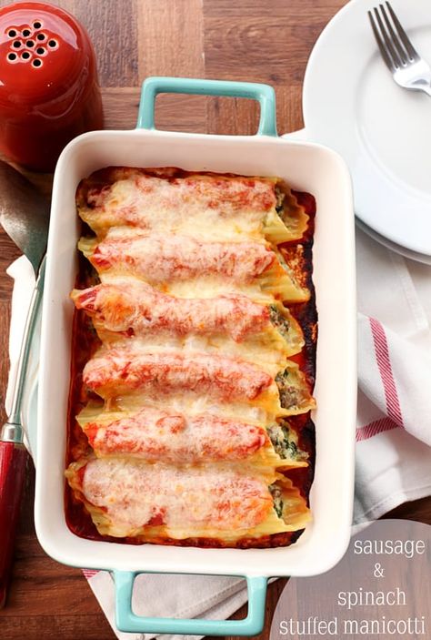 Italian Sausage Spinach, Spinach Cannelloni, Spinach Manicotti, Stuffed Manicotti, Sausage And Spinach, Cannelloni Recipes, Sausage Spinach, Manicotti Recipe, Lasagna Roll