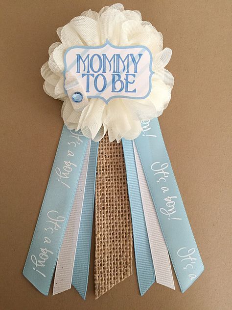 Baby Corsage, Mommy To Be Pins, Shabby Chic Blue, Pin Corsage, Baby Shower Pin, Shabby Chic Baby, Baby Shower Corsage, Chic Baby Shower, Ribbon Pin