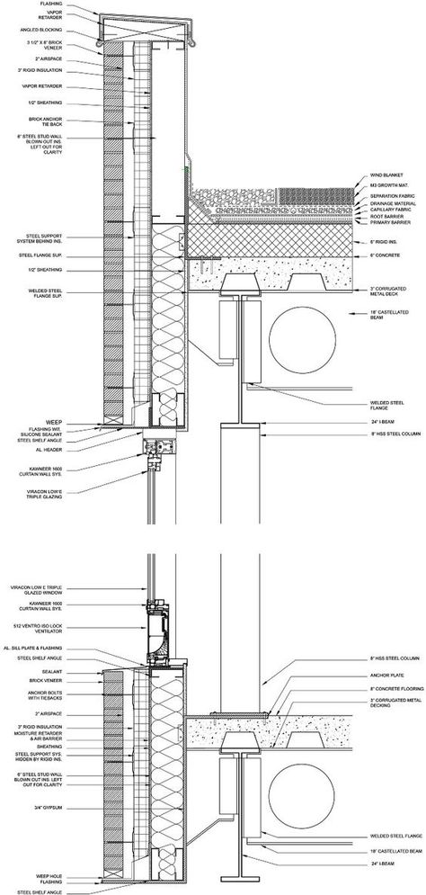 Curtain wall detail - Architecture: Wall Section Detail, Curtain Wall Detail, Brick Cladding, Brick Detail, Window Detail, Glass Curtain Wall, Brick Veneer, Architectural Section, Curtain Wall