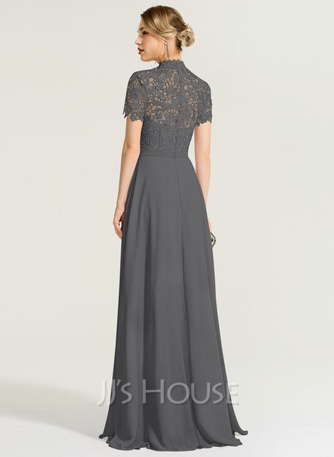 A-Line High Neck Floor-Length Chiffon Lace Bridesmaid Dress With Sequins (007220896) - JJ's House Turtle Neck Bridesmaid Dress, Floor-length Lace Dress For Banquets, Floor-length Georgette Chiffon Dress For Banquet, Floor-length Lace Back Bridesmaid Gown, Turtle Neck Dress Formal, Floor-length Evening Dress With Lace Back For Bridesmaid, Embellished Floor-length Chiffon Dress For Banquet, Turtle Neck Gown, High Neck Chiffon Dress