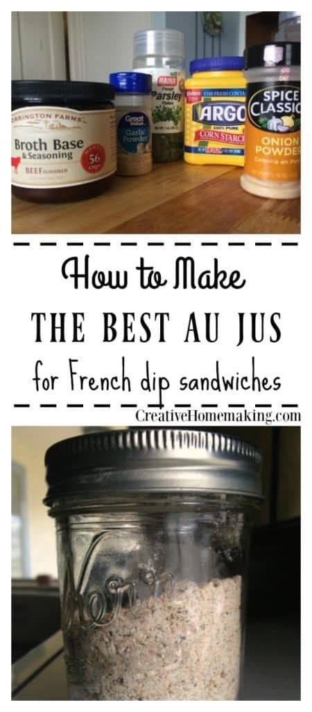 Homemade Au Jus Mix - Creative Homemaking Au Jus Gravy Mix Recipe, Homemade Au Jus, Au Jus Recipe, Secret Sauce Recipe, Homemade Gravy Recipe, French Dip Sandwiches, Dip Sandwiches, French Dip Sandwich, Relish Recipes