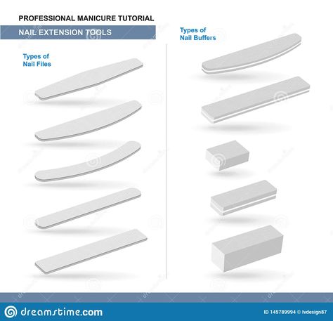 Illustration about Different Types of Nail Files and Nail Buffers. Manicure and Pedicure Care Tools. Vector Illustration. Illustration of instrument, artificial, kind - 145789994 Fingernail Health, Nail Education, Printable Nail Art, Nail Tech School, Nail Shapes Square, Nail Buffers, Different Types Of Nails, Nail Business, Nail Art Photos