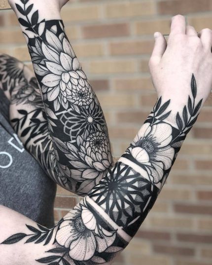 Tattoos With A Lot Of Black, Flower Drawings For Tattoos, Forearm Tattoo Women Inner Coverup, Negative Space Tattoo, Tattoo Placements, Tattoo Filler, Blackout Tattoo, Floral Tattoo Sleeve, Full Sleeve Tattoos