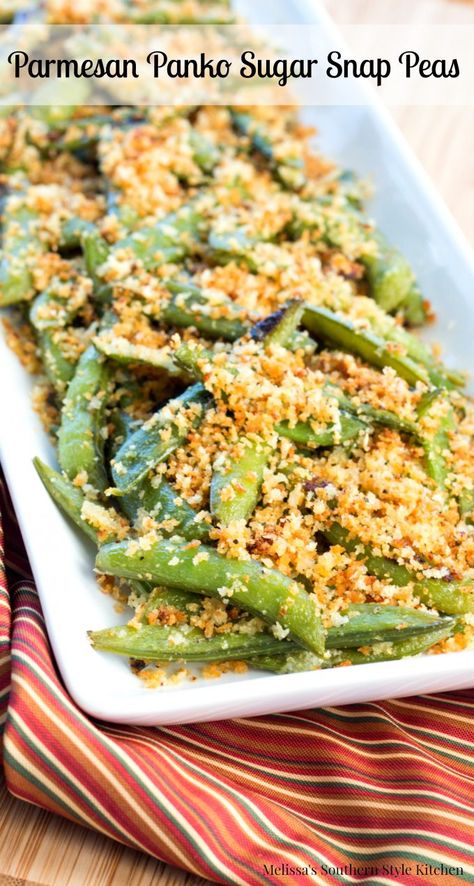 Best Peas Recipe, Broccoli Garlic Sauce, Panko Recipes, Sugar Snap Pea Recipe, Roasted Peas, Peas Recipes, Snap Peas Recipe, Parmesan Broccoli, Vegetarian Ideas