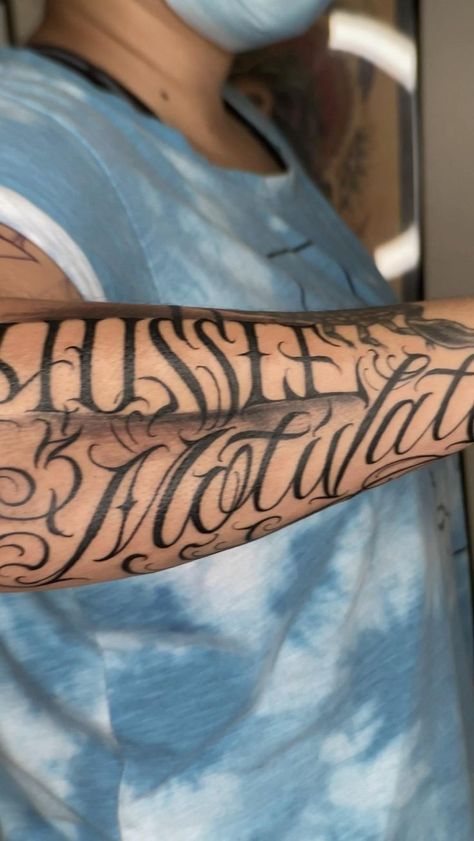 Hustle And Motivate Tattoo, Motivate Tattoo, Nipsey Tattoo, Black And Gray Ink Tattoo, Tattoo Lettering Design, Script Tattoo, Nipsey Hussle, Tattoo Script, Tattoo Videos