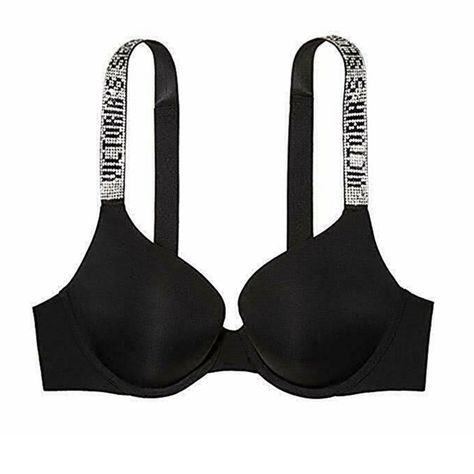 Victoria Secret Black bra only w Embezzled straps Victoria Secret Bra Strap, Victorias Secret Black Bra, Victoria Secret Black Bra, Victoria Secret Bra Outfit, Victory Secret, Bra Outfit, Victoria Secret Black, Dr Closet, Prom 2024