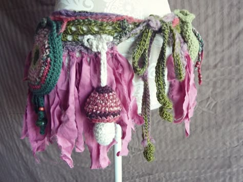 Crochet Pixie Skirt, Free Form Crochet Bag, Crochet Festival Bag, Crochet Pixie Belt, Renisance Fair Crochet, Crochet Rennaisance Faire, Crochet Fairy Costume, Ren Fair Crochet, Crochet Gauntlets