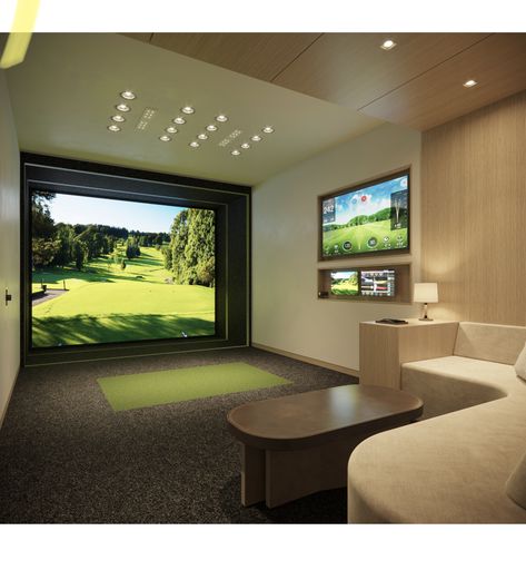 Golf Man Cave, Home Golf Simulator, Golf Bar, Indoor Golf Simulator, Golf Simulator Room, Golf Room, Indoor Golf, Golf Simulator, Golf Simulators