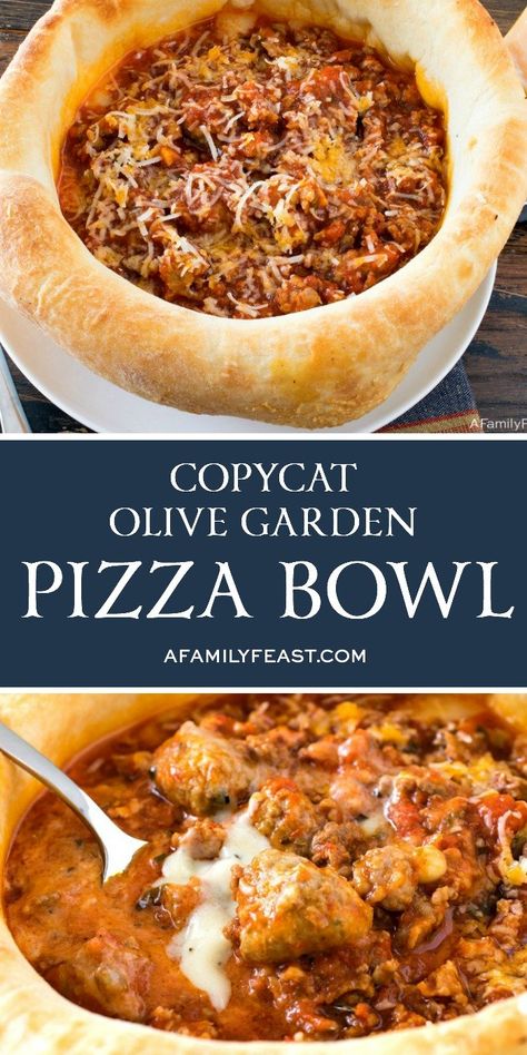 Olive Garden Ravioli, Pizza Bowls, Garden Pizza, Copycat Olive Garden, Pizza Bowl, Olive Garden Recipes, Copykat Recipes, Copycat Restaurant Recipes, Pizza Recipes Homemade