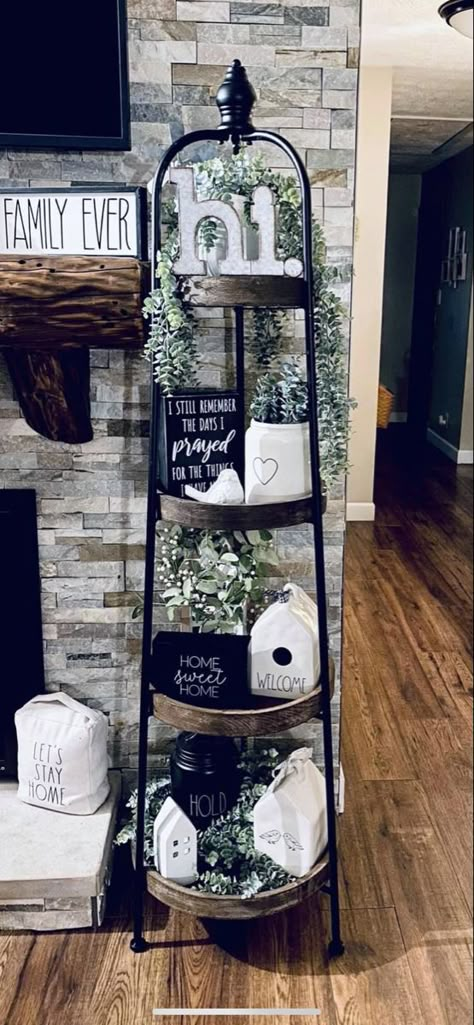 Black And White Farmhouse Living Room Decor, Farmhouse Black Decor, Farmhouse Living Room Corner Ideas, Apartment Decorating Farmhouse Style, Black Farmhouse Decor Living Room, Decorate Next To Fireplace, Hobby Lobby Farmhouse Decor Kitchen, Front Room Fireplace Ideas, Themes For Home Decor