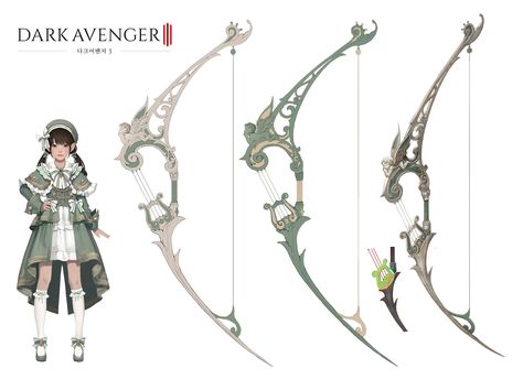 ArtStation - DRAK AVENGER 3 (Darkness Rises) character design (2017.08~), MAHO ★ Archer Characters, Bow Art, Props Concept, Rise Art, Fantasy Props, Clothing Design Sketches, Cover Art Design, Random Art, Prop Design