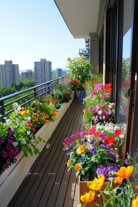 30 Balcony Garden Ideas: From Bare Balcony to Green Oasis Flowers On Terrace, Modern Balcony Garden, Dream Balcony, Kardashian House, Bbq Shed, Balcony Garden Ideas, Spring Pillow, Small Balcony Garden, Winter Planter