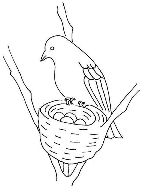 bird and nest by love to sew, via Flickr Nest Drawing, Bird In Nest, Bird Outline, Embroidery Birds, Outline Illustration, Bird Coloring Pages, Embroidery Quilting, Bird Embroidery, Thread Painting