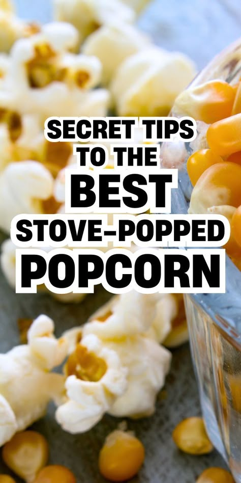 How to make perfect popcorn on the stove every time in just a few minutes (and how to make pan popcorn that won't burn!). We love this vintage recipe stovetop popcorn at our house for an easy snack! #popcornrecipe #vintagerecipe #snackideas #partyfood Make Popcorn On Stove, Butter Popcorn Recipes, Christmas Popcorn Garland, Pop Popcorn On Stove, Stove Popcorn, Recipes Stove Top, Movie Night Treats, Popcorn On The Stove, Stovetop Popcorn Recipes