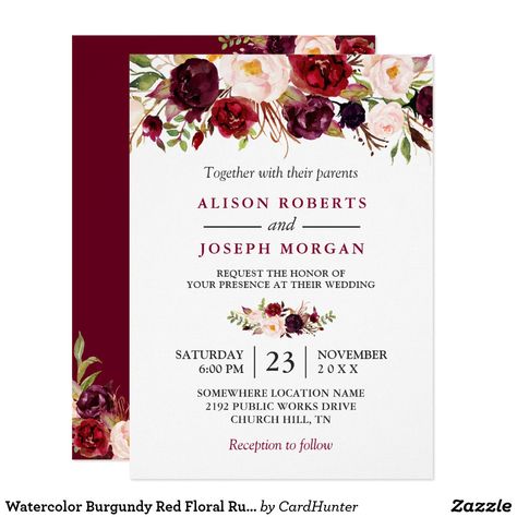 Watercolor Burgundy Red Floral Rustic Boho Wedding Invitation Zazzle Wedding Invitations, Vow Renewal Invitations, Boho Wedding Invitation, Geometric Wedding Invitation, Wedding Renewal Vows, Rustic Boho Wedding, Burgundy Wedding Invitations, Wedding Vows Renewal, Simple Birthday