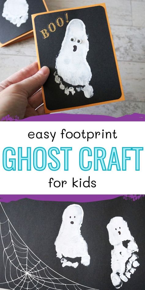 ghost footprint craft for kids Halloween Handprint Crafts, Halloween Ghost Craft, Ghost Craft, Pumpkin Decorating Diy, Halloween Fairy Garden, Craft For Toddlers, Halloween Party Decor Diy, Footprint Keepsake, Ghost Crafts