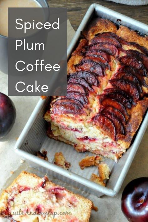 Easy Coffee Cake from Biscuits & Burlap is made with fresh plums! #coffeecake #plum #plumcake #breakfast #brunch Parmesan Biscuits, Plum Recipes, Dessert Aux Fruits, Focaccia Bread, Plum Cake, Dessert Dips, Coffee Cake Recipes, Stick Of Butter, Other Recipes