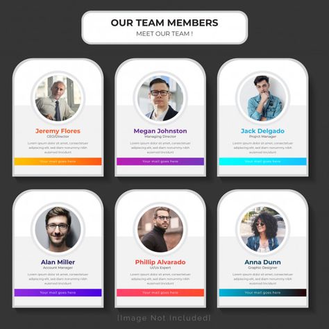 Meet our team web template | Premium Vector #Freepik #vector #business #abstract #people #technology Meet Our Team Design Layout, Team Profile Design, Website Team Page, Team Page Web Design, Meet The Team Design, Meet The Team Design Layout, Coding Inspiration, Organizational Chart Design, Team Profile