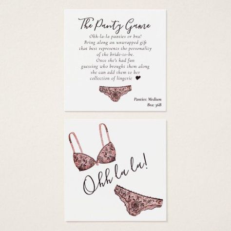 $29.50 | BUDGET Bridal Shower Panty Game Card #budgetbridalshower #affordablebridalshower #thepantygame #bridalshowergames #fungames #lingerie #panties #bra #lingerieshower Lingerie Shower, Lingerie Party, Cute Games, Bachelorette Weekend, Game Card, Bridal Shower Games, Enclosure Cards, Wedding Pinterest, Shower Party